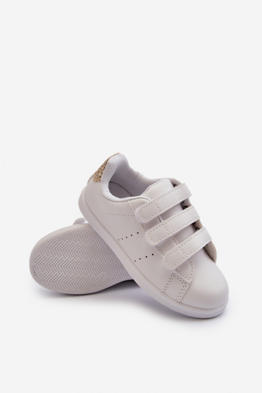 Tênis infantil com fechos adesivos cor branco-ouro Cute Girl Tênis infantil com fechos adesivos cor branco-ouro Cute Girl