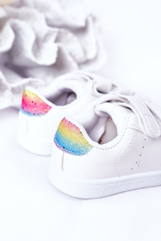 Tênis infantil com fechos adesivos cor arco-íris branco Cute Girl