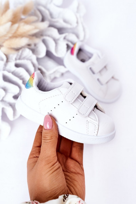 Tênis infantil com fechos adesivos cor arco-íris branco Cute Girl