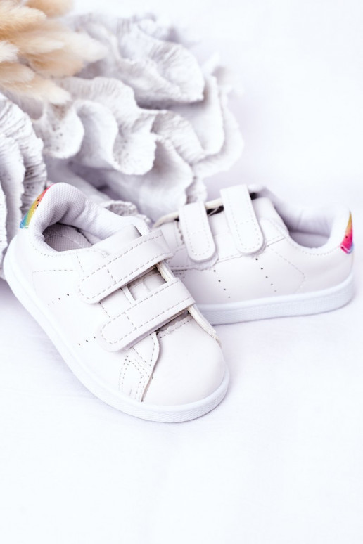 Tênis infantil com fechos adesivos cor arco-íris branco Cute Girl