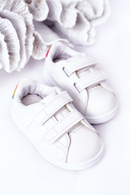 Tênis infantil com fechos adesivos cor arco-íris branco Cute Girl