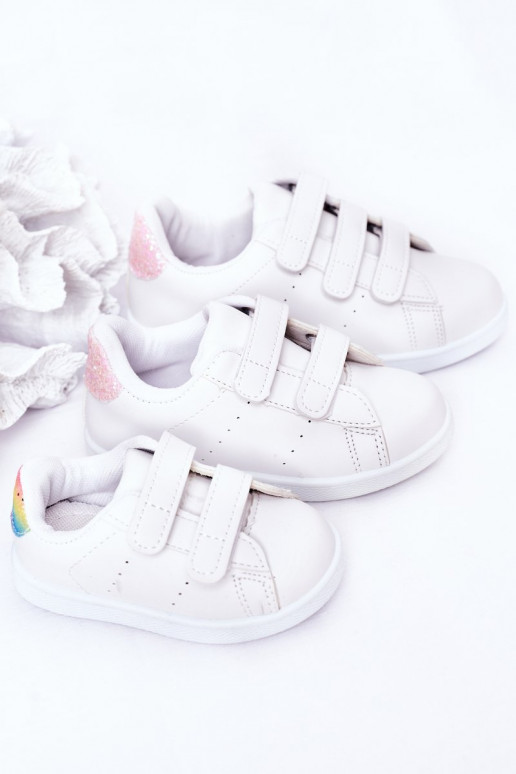 Tênis infantil com fechos adesivos cor arco-íris branco Cute Girl