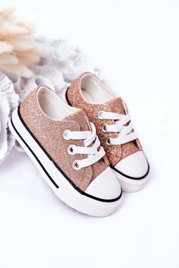 Sapatos casuais infantis com glitter na cor ouro rosa Bling-Bling