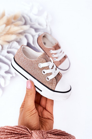 Sapatos casuais infantis com glitter na cor ouro rosa Bling-Bling 2