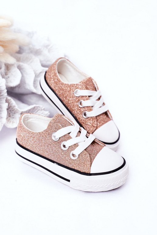 Sapatos casuais infantis com glitter na cor ouro rosa Bling-Bling