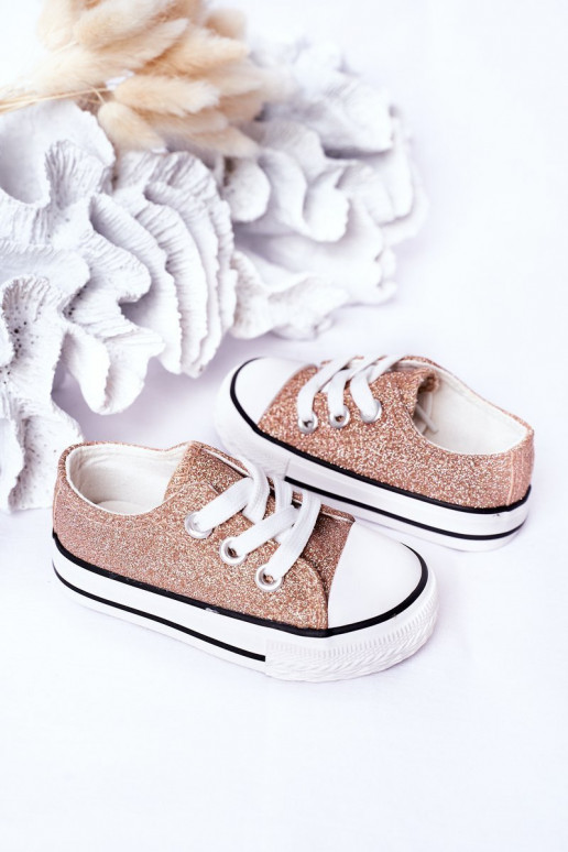 Sapatos casuais infantis com glitter na cor ouro rosa Bling-Bling