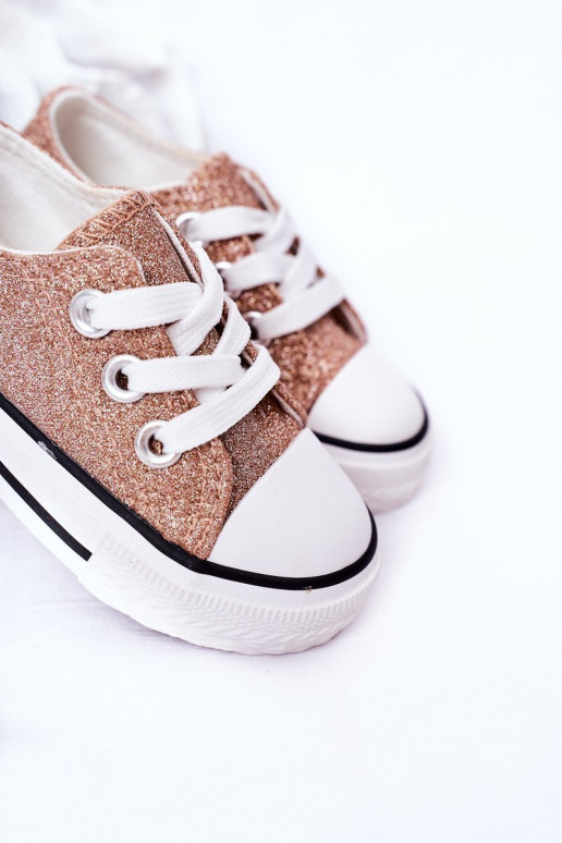 Sapatos casuais infantis com glitter na cor ouro rosa Bling-Bling