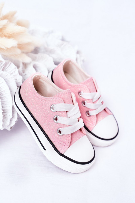 Sapatos casuais infantis com glitter na cor rosa Bling-Bling Sapatos casuais infantis com glitter na cor rosa Bling-Bling