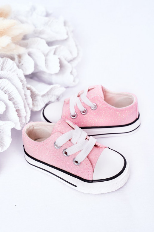 Sapatos casuais infantis com glitter na cor rosa Bling-Bling
