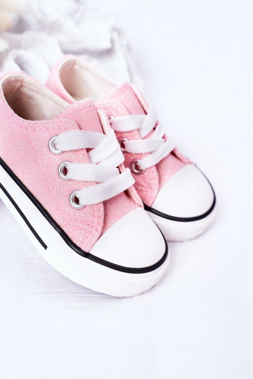 Sapatos casuais infantis com glitter na cor rosa Bling-Bling