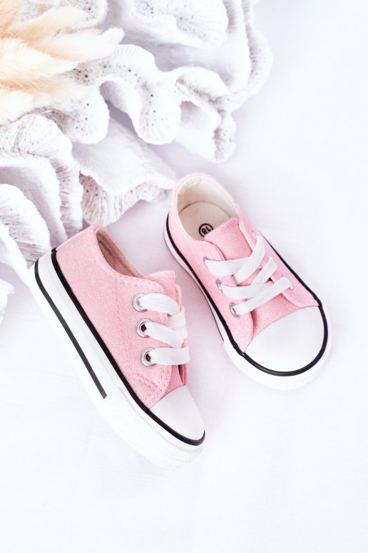 Sapatos casuais infantis com glitter na cor rosa Bling-Bling