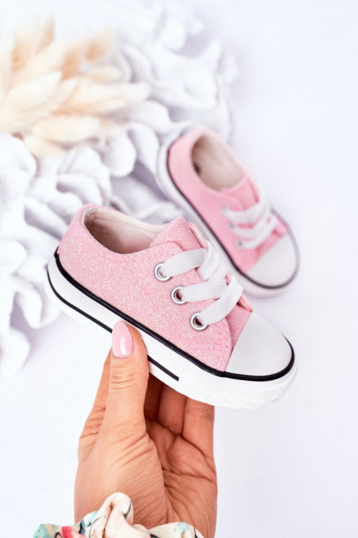 Sapatos casuais infantis com glitter na cor rosa Bling-Bling Sapatos casuais infantis com glitter na cor rosa Bling-Bling