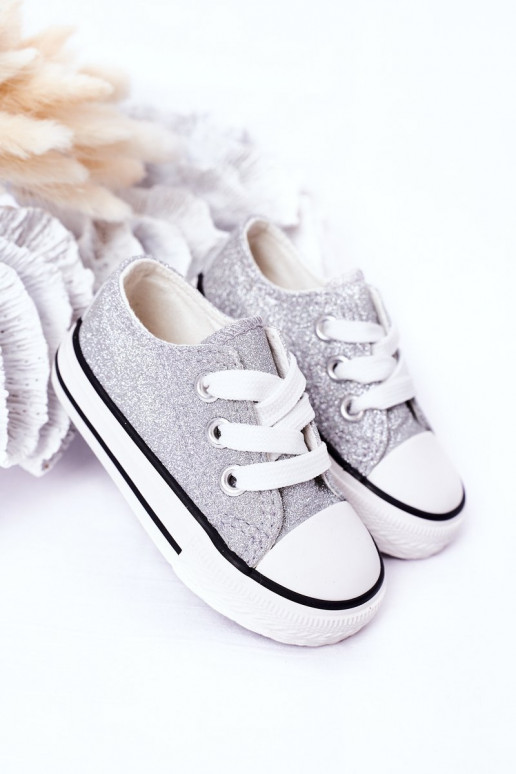 Sapatos casuais infantis com brilho prateado Bling-Bling