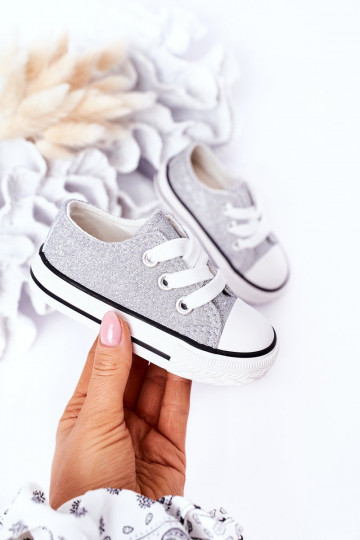 Sapatos casuais infantis com brilho prateado Bling-Bling 2