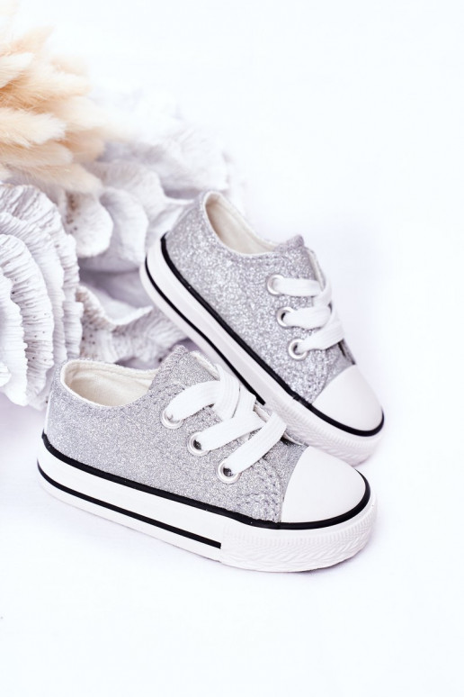 Sapatos casuais infantis com brilho prateado Bling-Bling