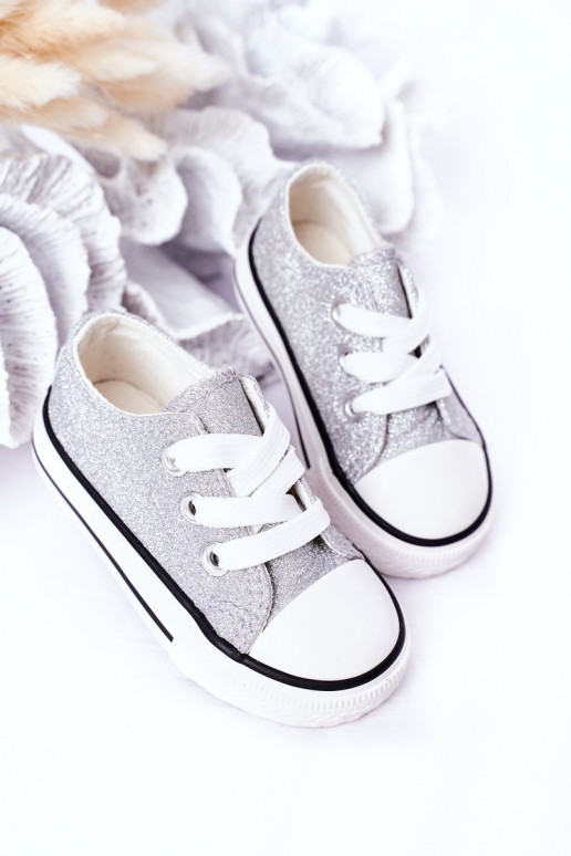 Sapatos casuais infantis com brilho prateado Bling-Bling