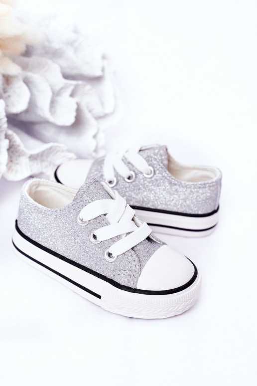 Sapatos casuais infantis com brilho prateado Bling-Bling