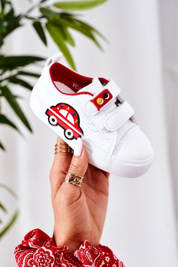 Calçado infantil de lazer com fechos adesivos Táxi branco-vermelho