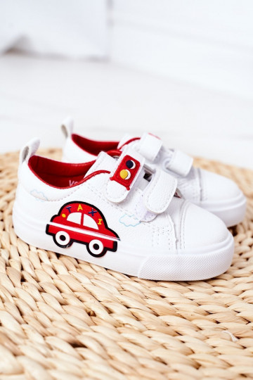 Calçado infantil de lazer com fechos adesivos Táxi branco-vermelho 2