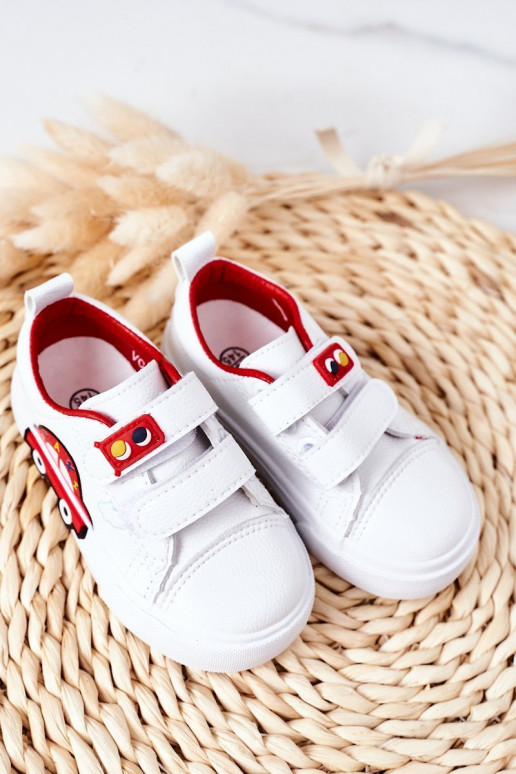 Calçado infantil de lazer com fechos adesivos Táxi branco-vermelho