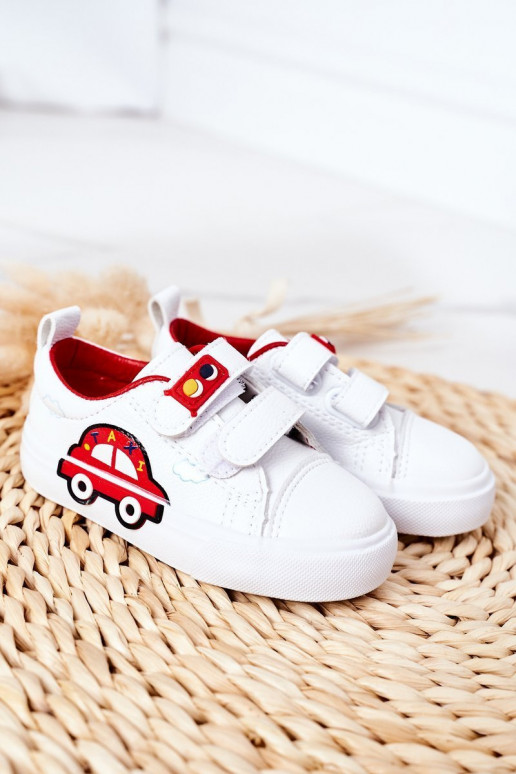Calçado infantil de lazer com fechos adesivos Táxi branco-vermelho