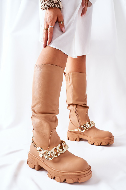 Botas longas com detalhes estilosos na cor marrom Cecina Botas longas com detalhes estilosos na cor marrom Cecina