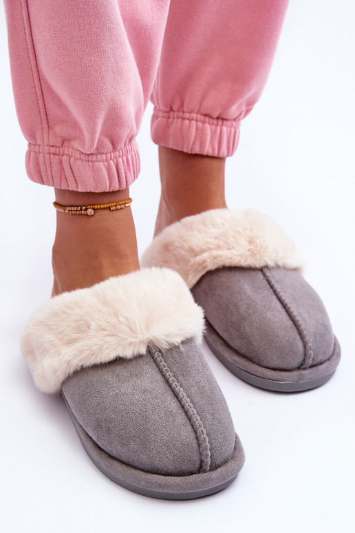 Chinelos com pelo na cor cinza Pinky