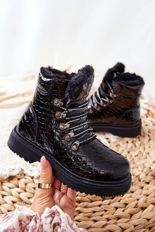 Botas quentes infantis com pele por dentro Cor preta Doreen Botas quentes infantis com pele por dentro Cor preta Doreen