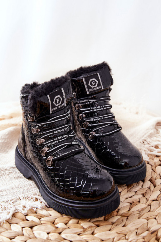 Botas quentes infantis com pele por dentro Cor preta Doreen Botas quentes infantis com pele por dentro Cor preta Doreen