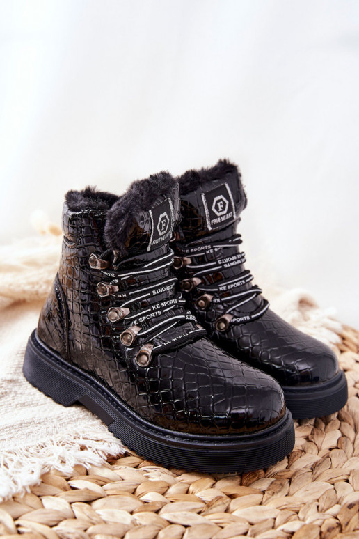 Botas quentes infantis com pele por dentro Cor preta Doreen Botas quentes infantis com pele por dentro Cor preta Doreen