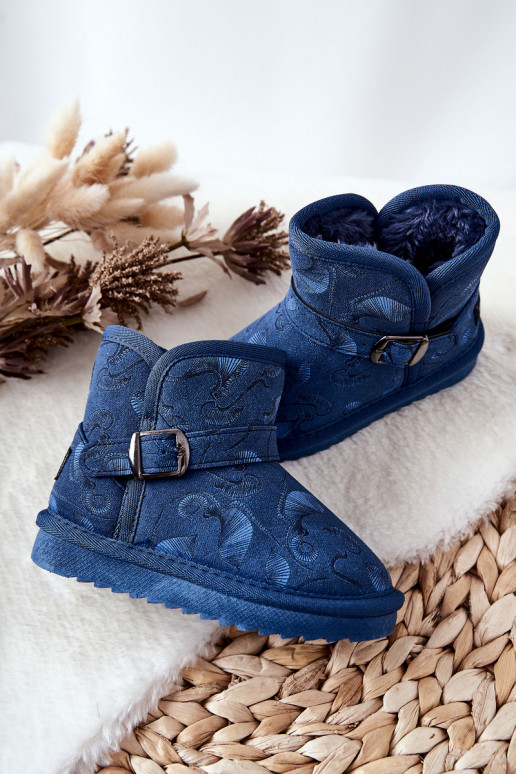 Botas infantis de neve com pêlo em azul escuro Kawai