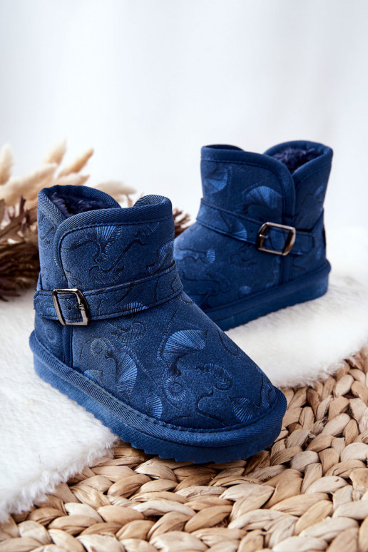 Botas infantis de neve com pêlo em azul escuro Kawai