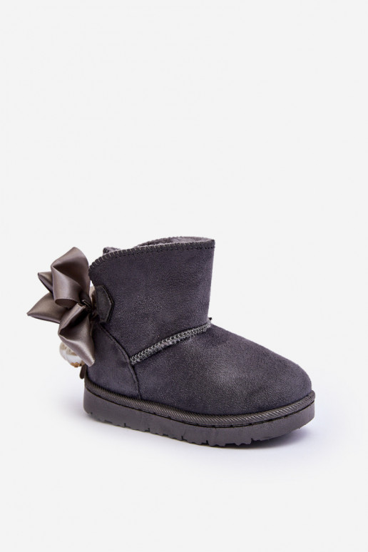 Botas infantis de neve aquecidas com fitas em Snowis cinza