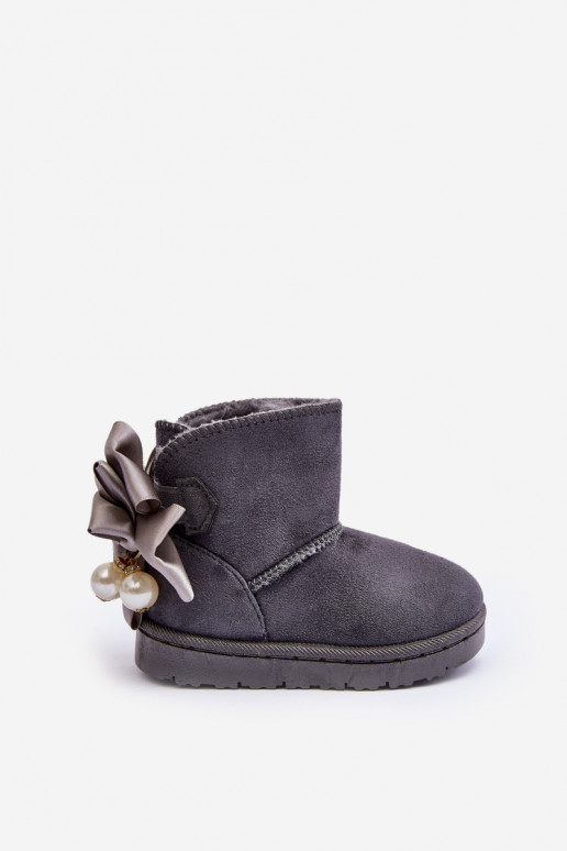 Botas infantis de neve aquecidas com fitas em Snowis cinza Botas infantis de neve aquecidas com fitas em Snowis cinza