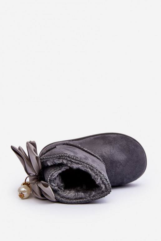 Botas infantis de neve aquecidas com fitas em Snowis cinza