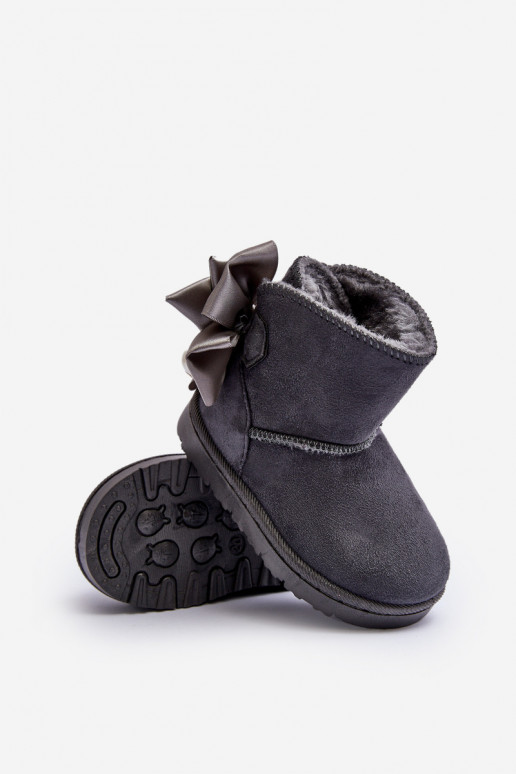 Botas infantis de neve aquecidas com fitas em Snowis cinza