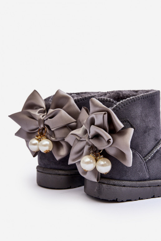 Botas infantis de neve aquecidas com fitas em Snowis cinza