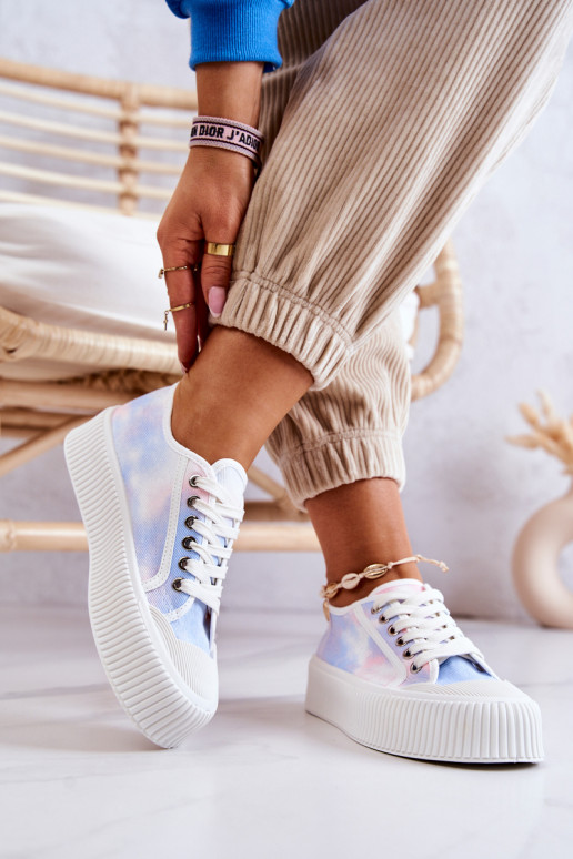 tênis Mischa azul-rosa de sola plana e plataforma tênis Mischa azul-rosa de sola plana e plataforma