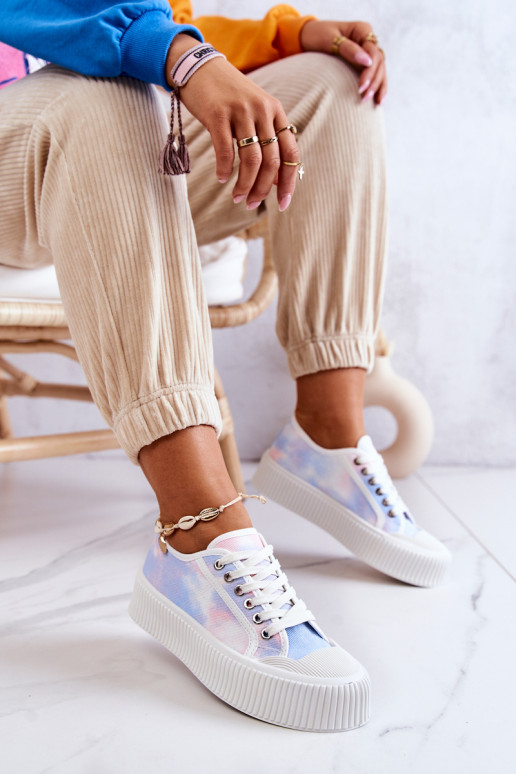 tênis Mischa azul-rosa de sola plana e plataforma tênis Mischa azul-rosa de sola plana e plataforma