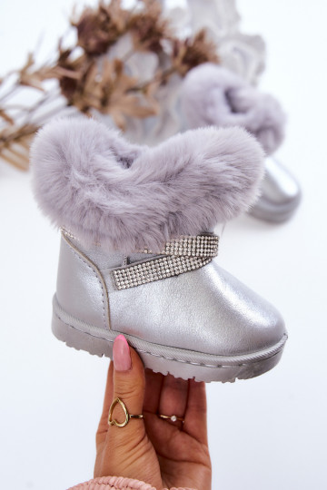Botas de neve infantis com olhos brilhantes na cor prata Hollee