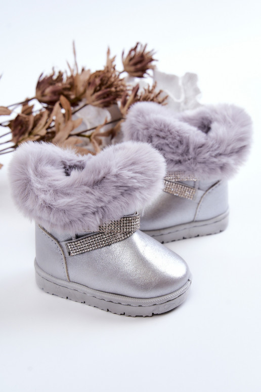 Botas de neve infantis com olhos brilhantes na cor prata Hollee