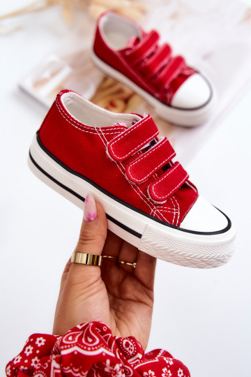 Sapatos casuais infantis com fechos adesivos em vermelho Bernie