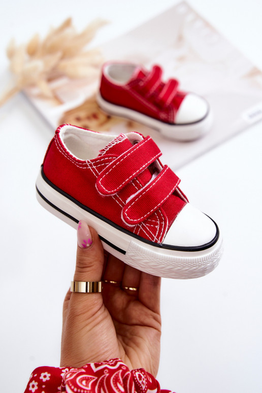 Sapatos casuais infantis com fechos adesivos em vermelho Bernie