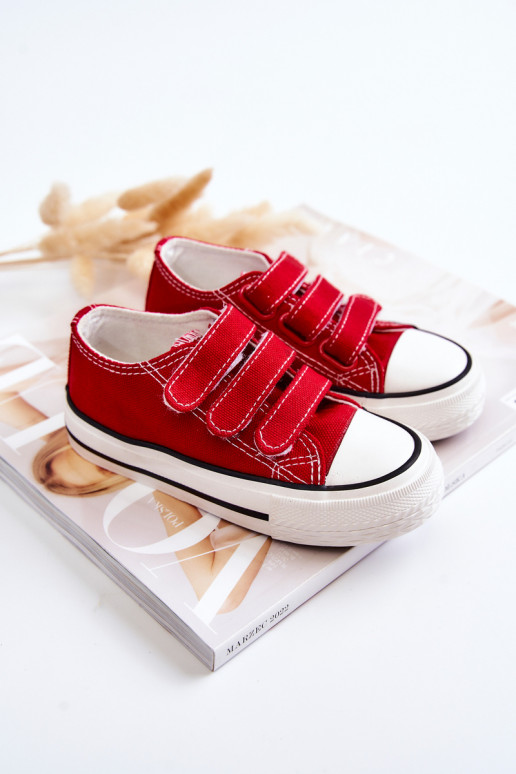Sapatos casuais infantis com fechos adesivos em vermelho Bernie
