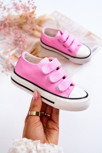 Sapatos casuais infantis com fechos adesivos em Bernie rosa