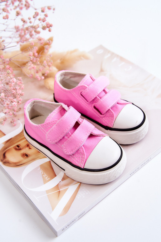 Sapatos casuais infantis com fechos adesivos em Bernie rosa