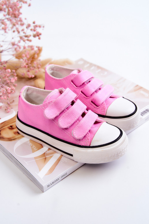 Sapatos casuais infantis com fechos adesivos em Bernie rosa