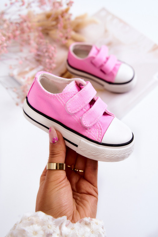 Sapatos casuais infantis com fechos adesivos em Bernie rosa