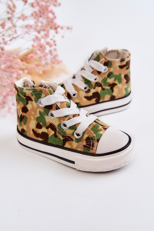 Calçado infantil de lazer com sola com zíper bege e verde Filemon Calçado infantil de lazer com sola com zíper bege e verde Filemon