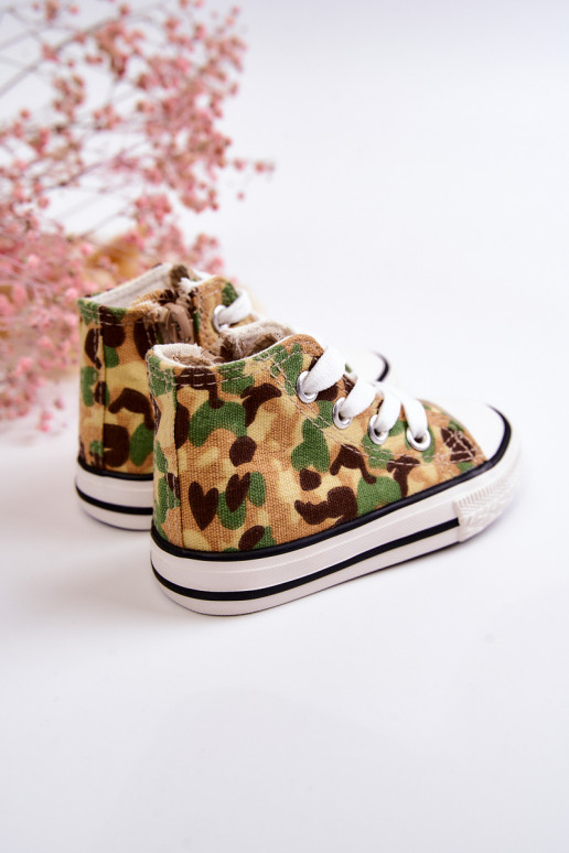 Calçado infantil de lazer com sola com zíper bege e verde Filemon Calçado infantil de lazer com sola com zíper bege e verde Filemon